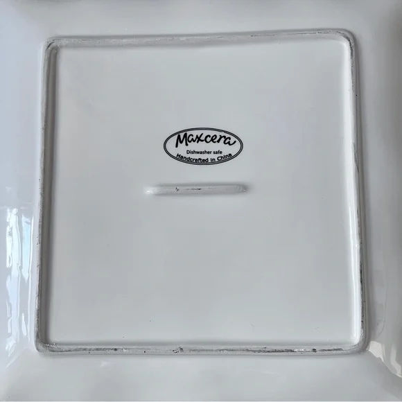 Maxcera Sketch Lemon Shabby Chic Dinner Desert Appetizer Square Plates Set of 4 - Picture 13 of 15